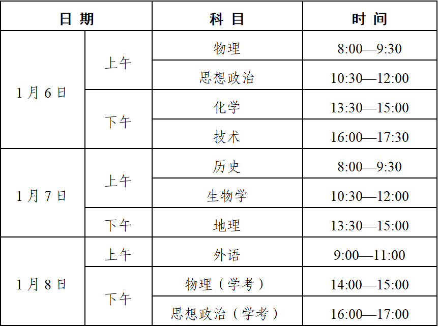 2027年1月选考学考报考安排